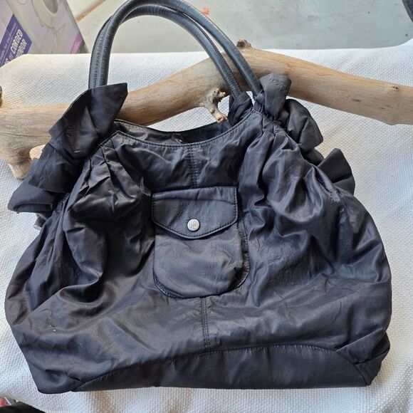 Lockheart Leather And Coated Nylon Ruffle Shoulder Bag - Picture 2 of 15